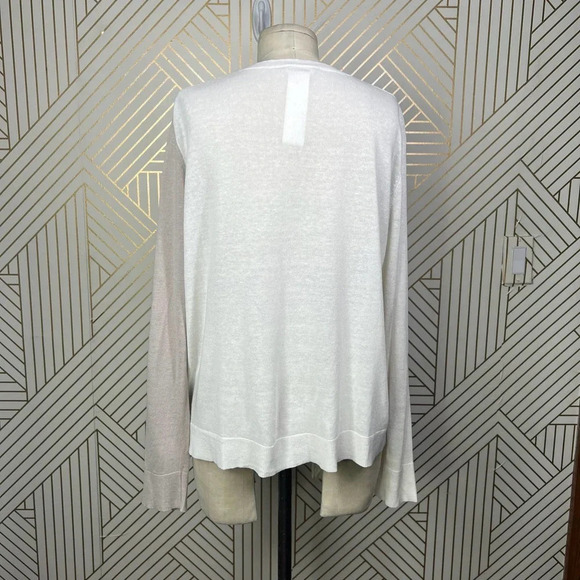 Akris Punto Cardigan Sweater Linen-BlendContrast Light Taupe Cream Size US 10 - Picture 9 of 12